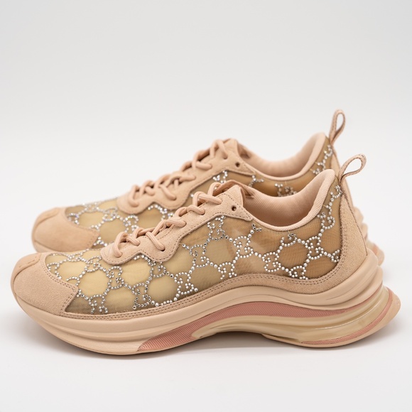 Size 40eu 10 US Gucci Run Sneakers GG Crystal Powder Pink Rose Blush Mesh - Picture 4 of 12